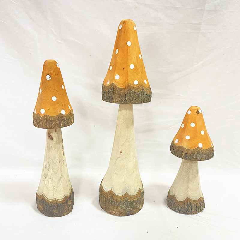 Ornamenti decorativi in legno a forma di fungo (3 pezzi)