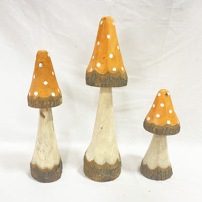 Ornamenti decorativi in legno a forma di fungo (3 pezzi)