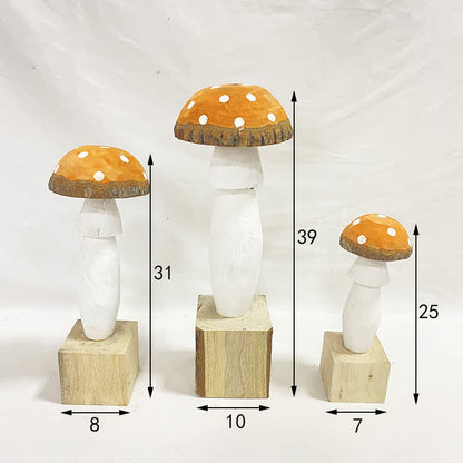 Ornamenti decorativi in legno a forma di fungo (3 pezzi)
