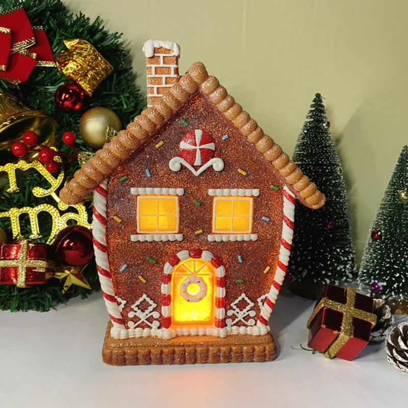 Decorazione natalizia a forma di casa di pan di zenzero luminosa