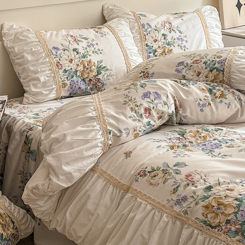 Lussuoso set di biancheria da letto floreale in puro cotone (4 pezzi)