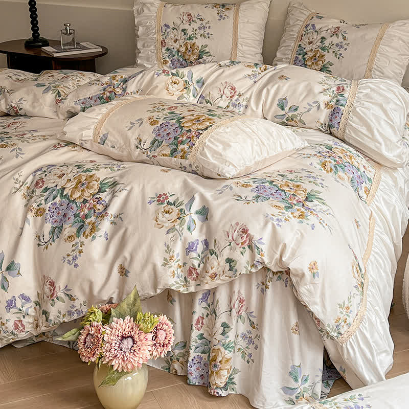Lussuoso set di biancheria da letto floreale in puro cotone (4 pezzi)