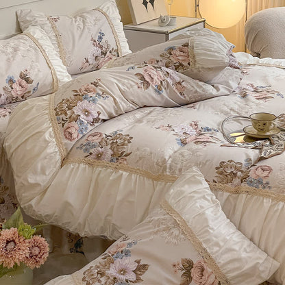 Set di biancheria da letto in puro cotone in stile principessa retrò (4 pezzi)