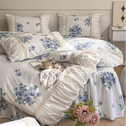 Set di biancheria da letto con copripiumino e gonna da letto in cotone (4 pezzi)