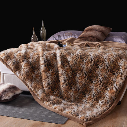 Coperta in pelliccia sintetica con motivo leopardo delle nevi