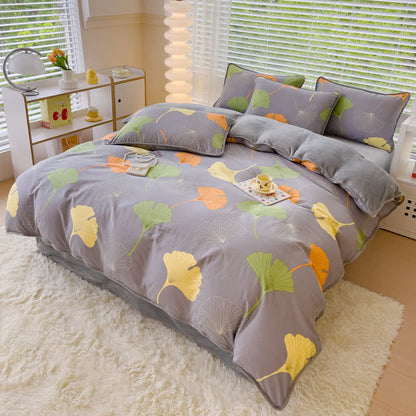 Set copripiumino in cotone con foglie di ginkgo (4 pezzi)
