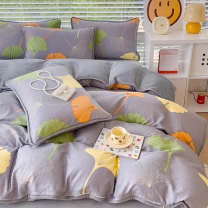 Set copripiumino in cotone con foglie di ginkgo (4 pezzi)