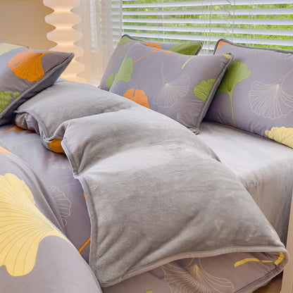 Set copripiumino in cotone con foglie di ginkgo (4 pezzi)