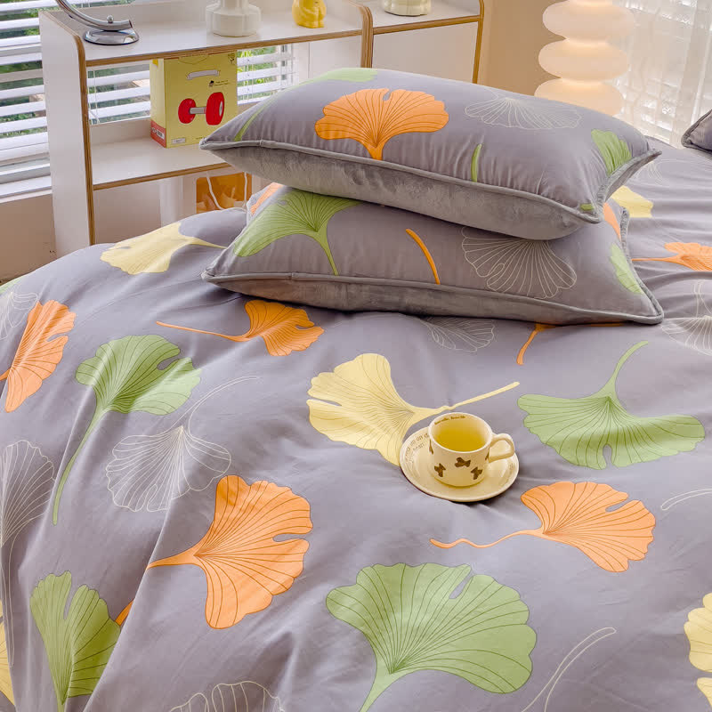 Set copripiumino in cotone con foglie di ginkgo (4 pezzi)