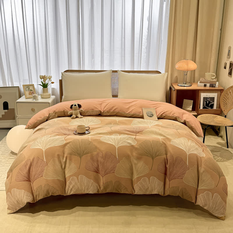 Biancheria da letto vintage in cotone spazzolato con foglie di ginkgo