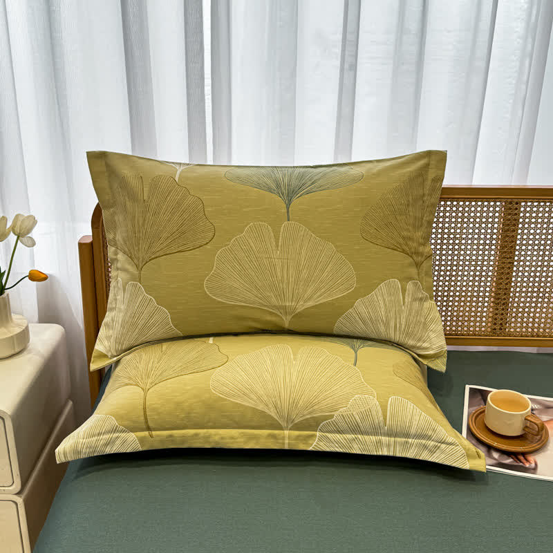 Biancheria da letto vintage in cotone spazzolato con foglie di ginkgo