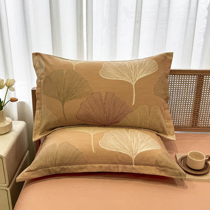 Biancheria da letto vintage in cotone spazzolato con foglie di ginkgo