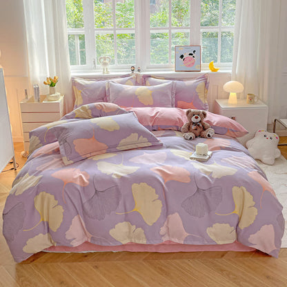 Set di biancheria da letto in caldo cotone spazzolato con foglie di ginkgo (4 pezzi)