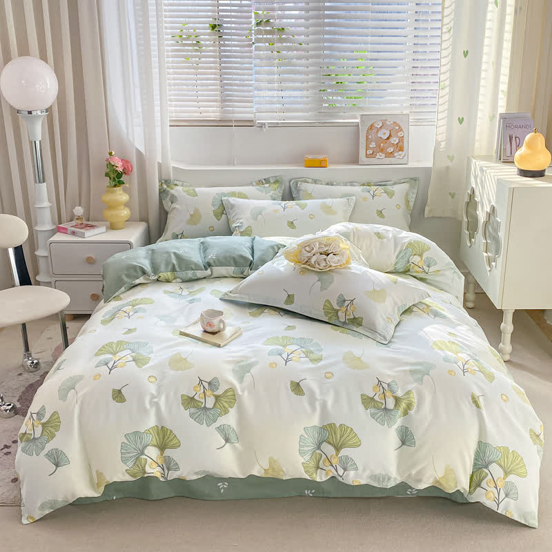 Biancheria da letto in puro cotone con foglie di Ginkgo Refresh