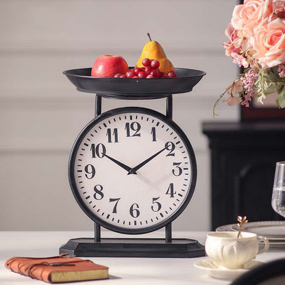 Vassoio decorativo per frutta con orologio creativo in ferro