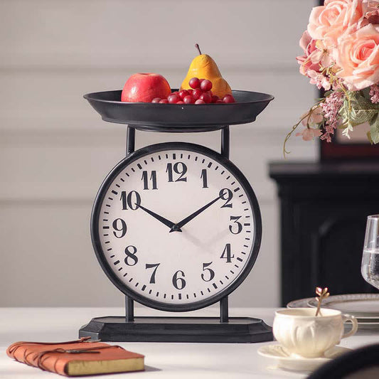 Vassoio decorativo per frutta con orologio creativo in ferro