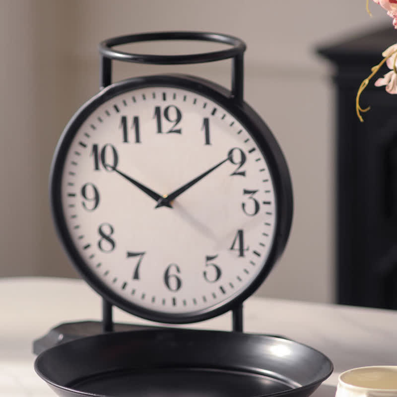 Vassoio decorativo per frutta con orologio creativo in ferro