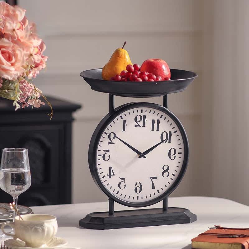 Vassoio decorativo per frutta con orologio creativo in ferro