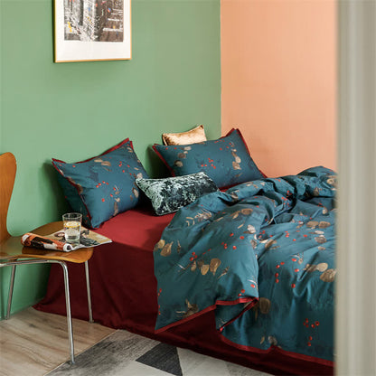 Set di biancheria da letto in cotone in stile retrò letterario (4 pezzi)