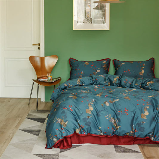 Set di biancheria da letto in cotone in stile retrò letterario (4 pezzi)