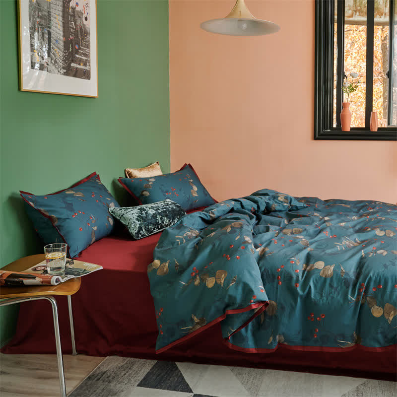 Set di biancheria da letto in cotone in stile retrò letterario (4 pezzi)