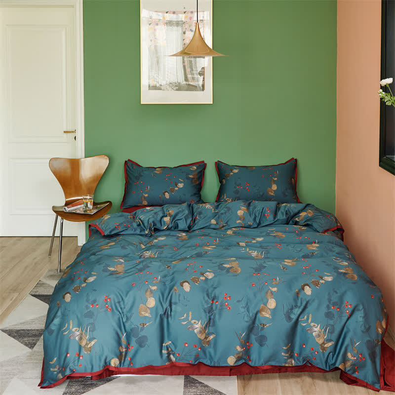 Set di biancheria da letto in cotone in stile retrò letterario (4 pezzi)
