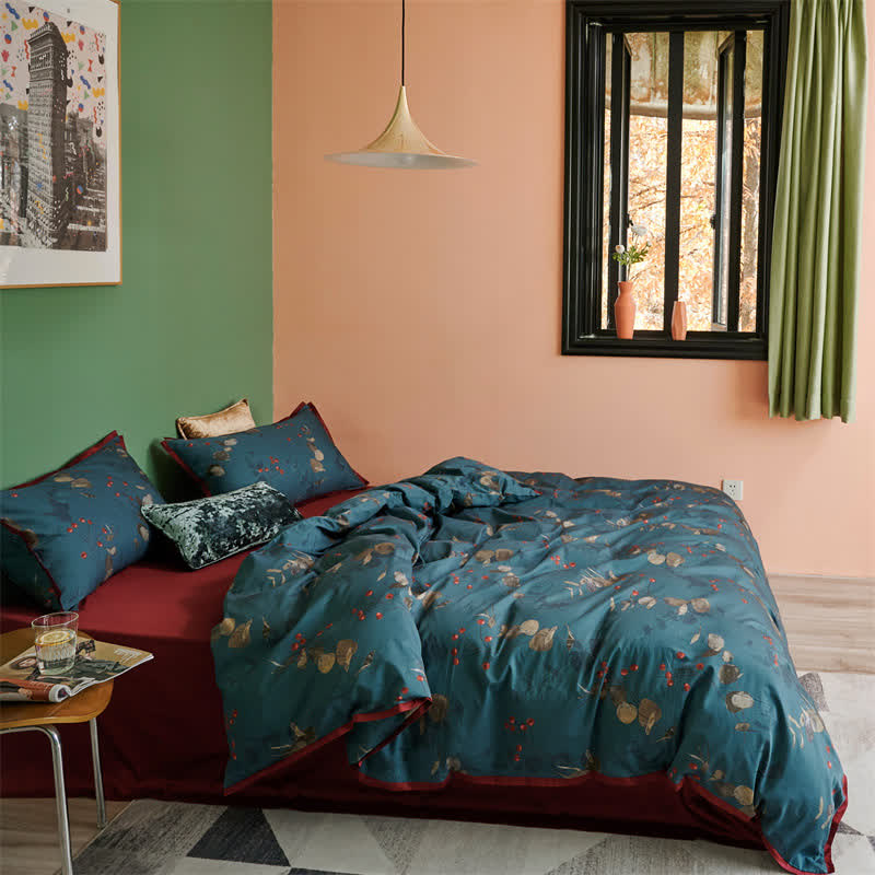 Set di biancheria da letto in cotone in stile retrò letterario (4 pezzi)