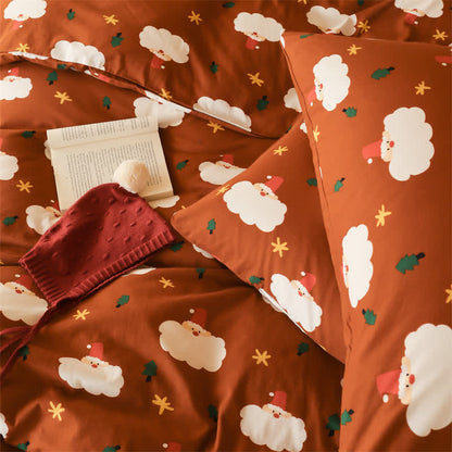 Set di biancheria da letto in puro cotone con Babbo Natale (4 pezzi)