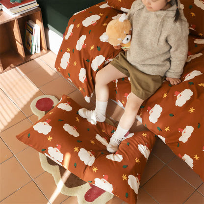 Set di biancheria da letto in puro cotone con Babbo Natale (4 pezzi)