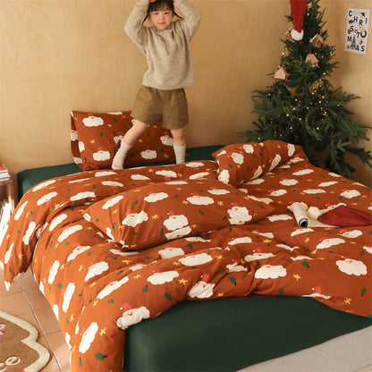 Set di biancheria da letto in puro cotone con Babbo Natale (4 pezzi)