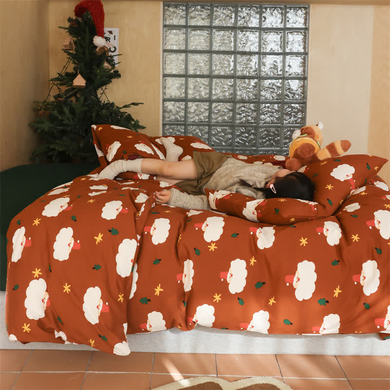 Set di biancheria da letto in puro cotone con Babbo Natale (4 pezzi)