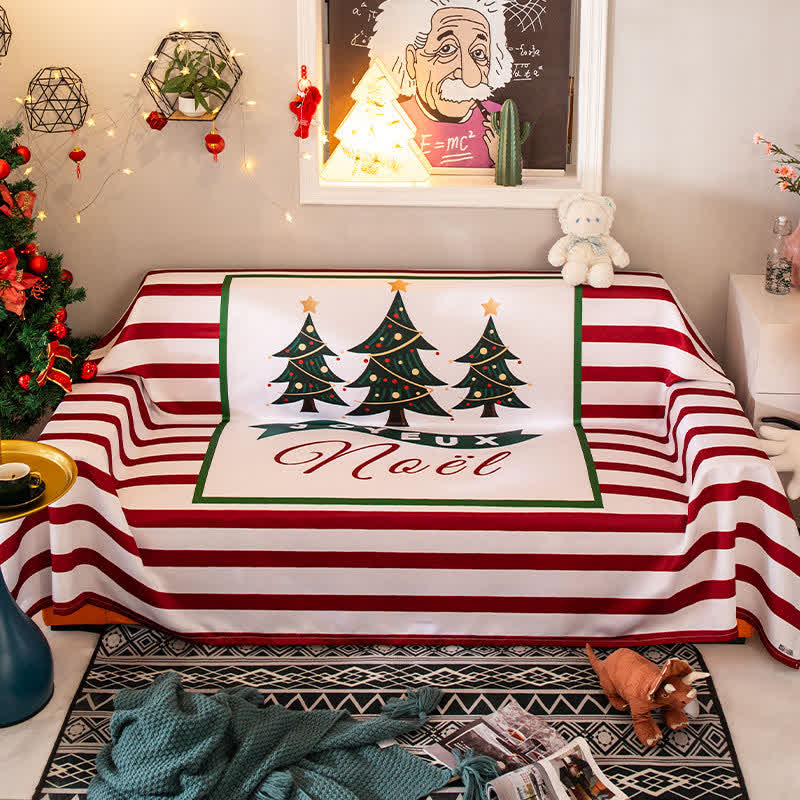 Copridivano a righe con motivo albero di Natale