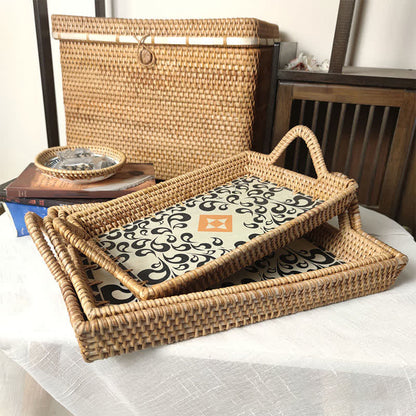 Cesto portaoggetti da scrivania in rattan fatto a mano (3 pezzi)