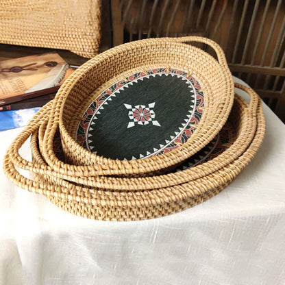 Cesto portaoggetti da scrivania in rattan fatto a mano (3 pezzi)