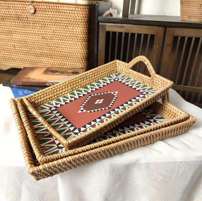 Cesto portaoggetti da scrivania in rattan fatto a mano (3 pezzi)