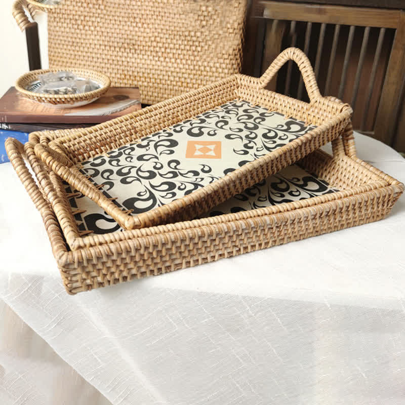 Cesto portaoggetti da scrivania in rattan fatto a mano (3 pezzi)