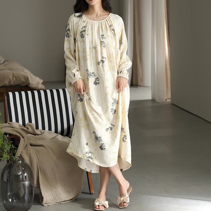 Camicia da notte in cotone con scollo rotondo e imbottiture per il petto