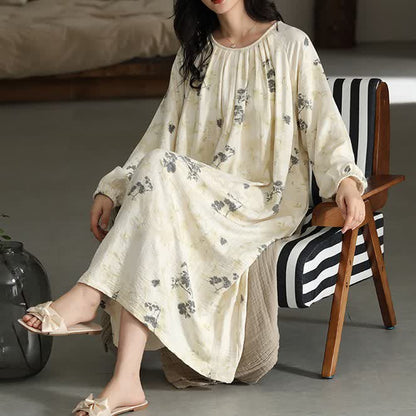 Camicia da notte in cotone con scollo rotondo e imbottiture per il petto
