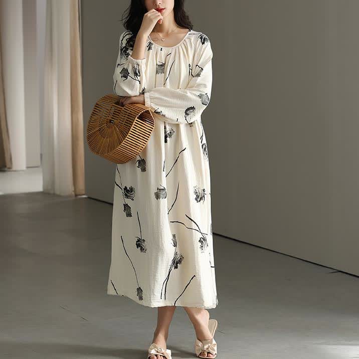 Camicia da notte con imbottitura in cotone floreale sul petto