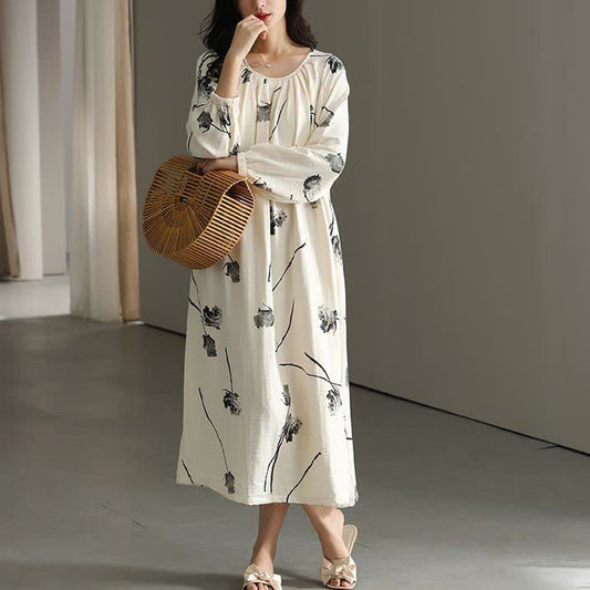 Camicia da notte con imbottitura in cotone floreale sul petto