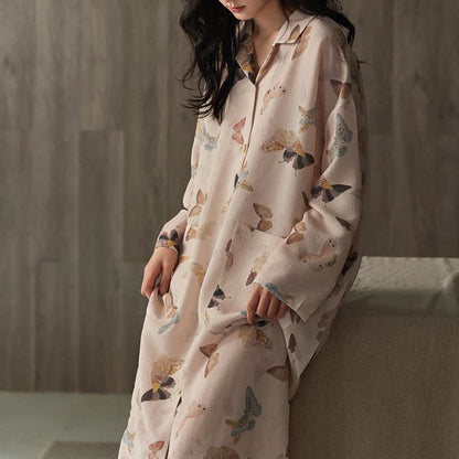 Camicia da notte lunga a farfalla in garza di cotone