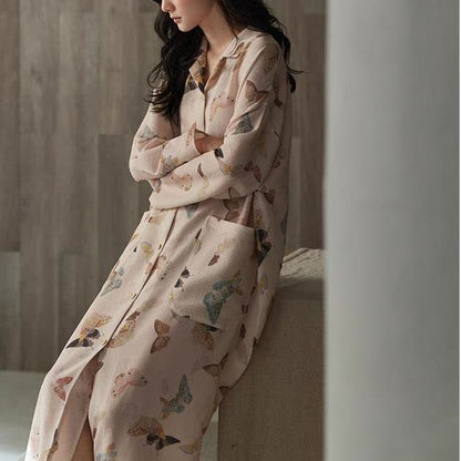 Camicia da notte lunga a farfalla in garza di cotone