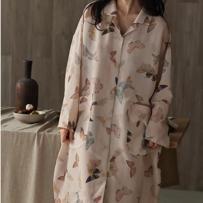 Camicia da notte lunga a farfalla in garza di cotone