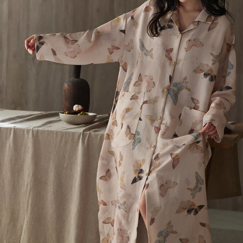 Camicia da notte lunga a farfalla in garza di cotone