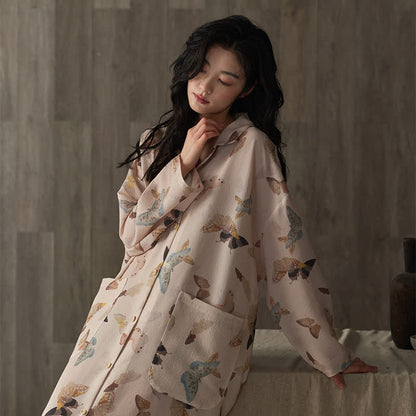 Camicia da notte lunga a farfalla in garza di cotone