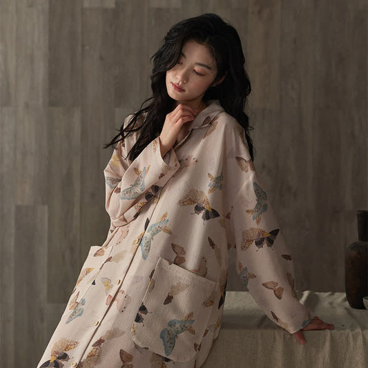 Camicia da notte lunga a farfalla in garza di cotone