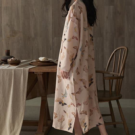 Camicia da notte lunga a farfalla in garza di cotone