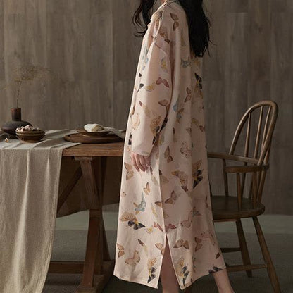 Camicia da notte lunga a farfalla in garza di cotone