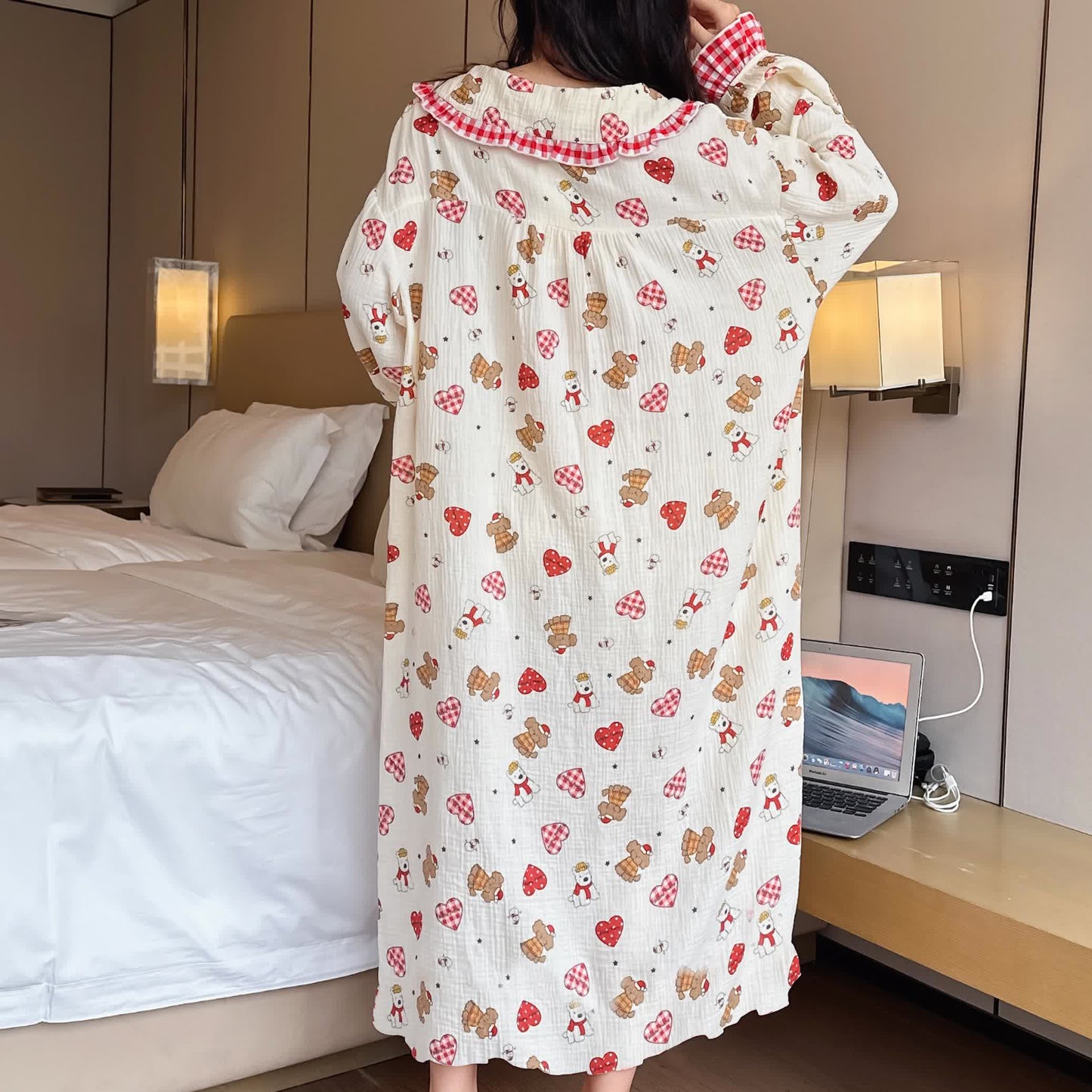 Camicia da notte lunga con colletto per bambola in cotone taglie forti
