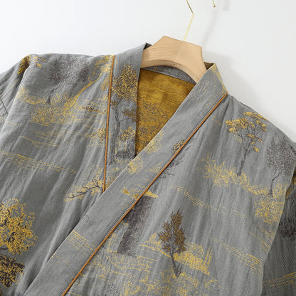 Pigiama in cotone con kimono con paesaggio neutro